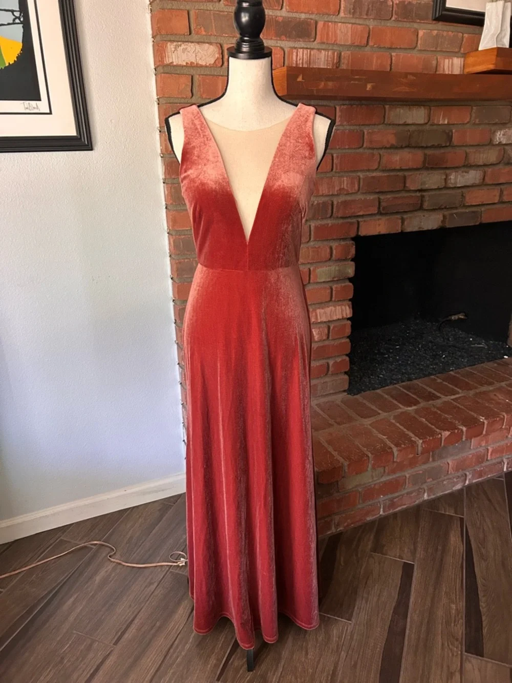 Jenny Yoo Collection Logan Deep-V Velvet Column Gown in English Rose Sz 4 - Picture 3 of 10